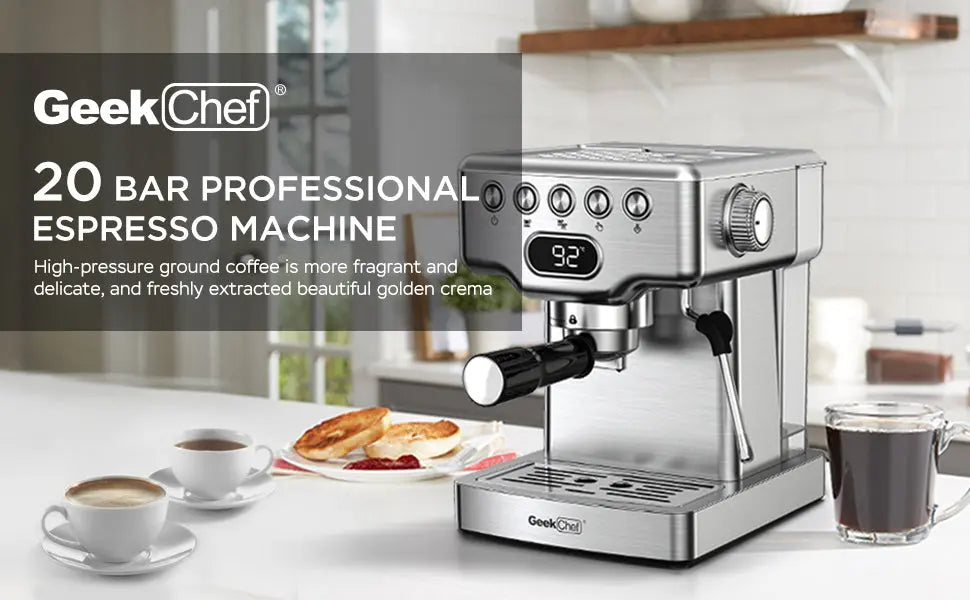 Geek Chef Espresso Machine, 20 Bar Espresso Machine With Milk Frother For Latte, Cappuccino, Macchiato, For Home Espresso Maker, 1.8L Water Tank, Stainless Steel, Ban On Amazon - Unique Unique Unique Geek Chef Espresso Machine, 20 Bar Espresso Machine With Milk Frother For Latte, Cappuccino, Macchiato, For Home Espresso Maker, 1.8L Water Tank, Stainless Steel, Ban On Amazon