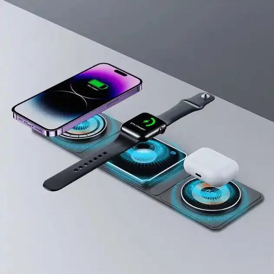 3 IN 1 Magnetic Folding Wireless Charger Station For IPhone Transparent Fast Charging For IWatch And Airpods - Unique Unique Unique 3 IN 1 Magnetic Folding Wireless Charger Station For IPhone Transparent Fast Charging For IWatch And Airpods