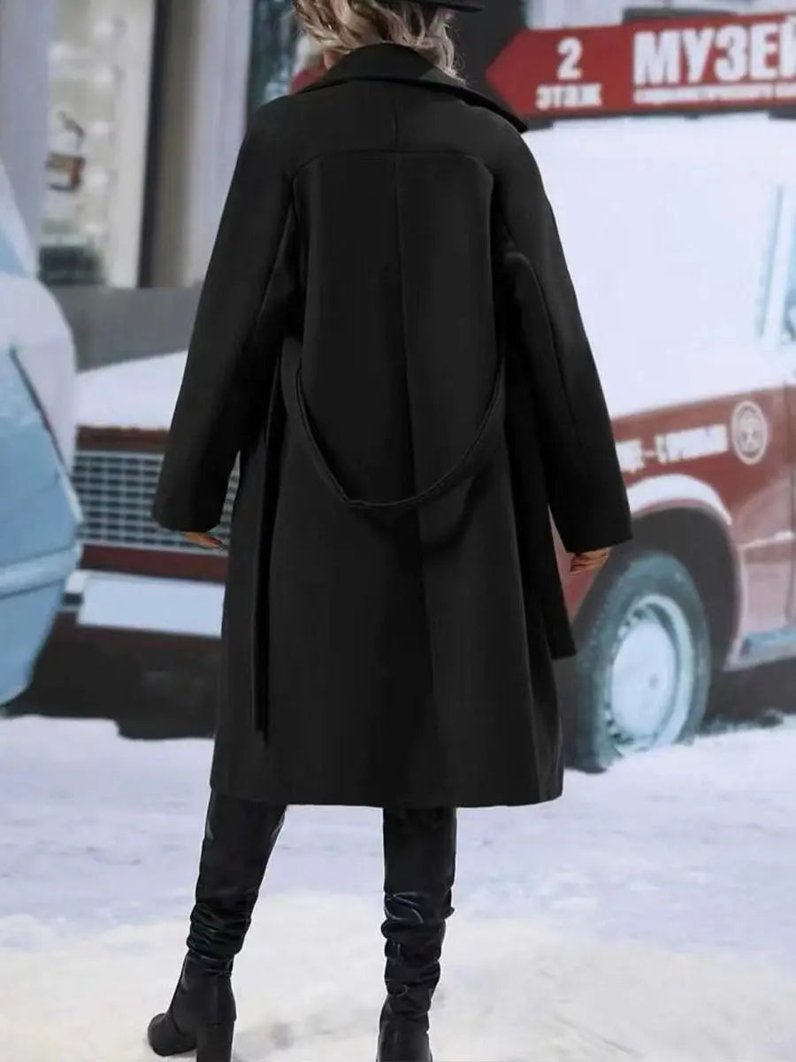 Lapel Double-breasted Trench Coat With Belt Winter Fashion Solid Color Long Jacket Outwear Women Clothing - Unique Unique Unique Lapel Double-breasted Trench Coat With Belt Winter Fashion Solid Color Long Jacket Outwear Women Clothing