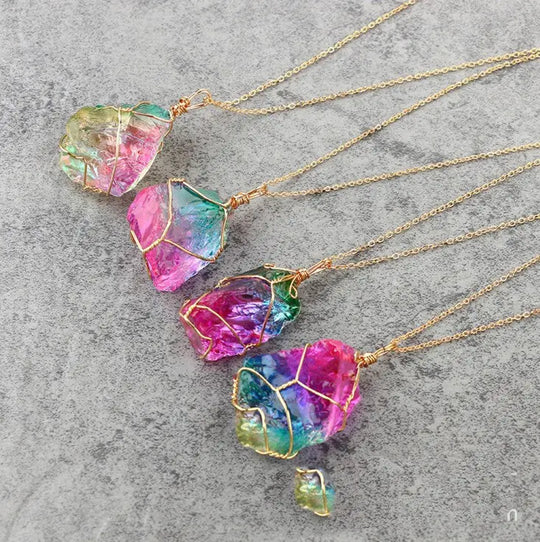 Seven-color, Natural Stone Rough Stone Winding, Crystal Pendant Transparent - Unique Unique Unique Seven-color, Natural Stone Rough Stone Winding, Crystal Pendant Transparent