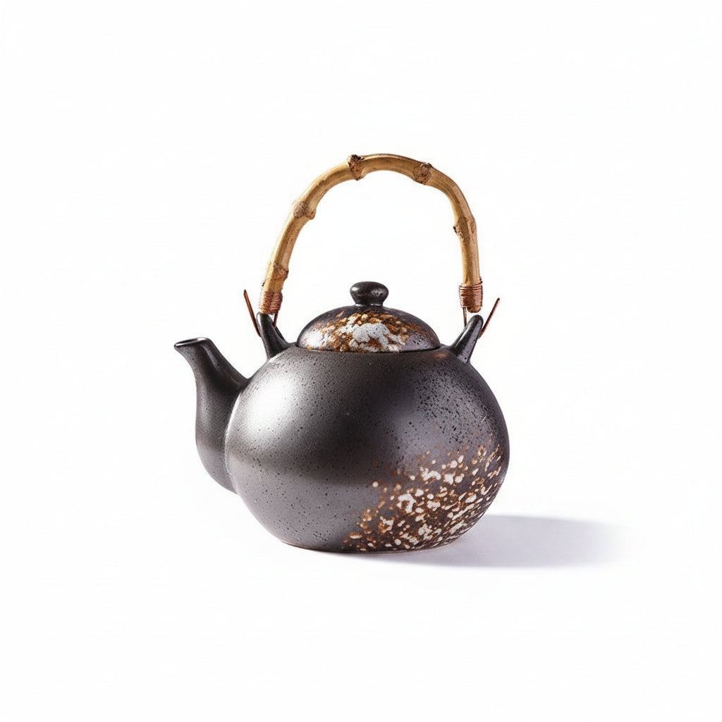 Ceramic Teapot — Wabi-sabi Glaze, Bamboo Handle