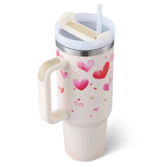40 Oz Tumbler With Handle Straw Insulated, Stainless Steel Spill Proof Vacuum Coffee Cup Tumbler With Lid Tapered Mug Gifts For Valentine Lover Suitable For Car Gym Office Travel - Unique Unique Unique 40 Oz Tumbler With Handle Straw Insulated, Stainless Steel Spill Proof Vacuum Coffee Cup Tumbler With Lid Tapered Mug Gifts For Valentine Lover Suitable For Car Gym Office Travel