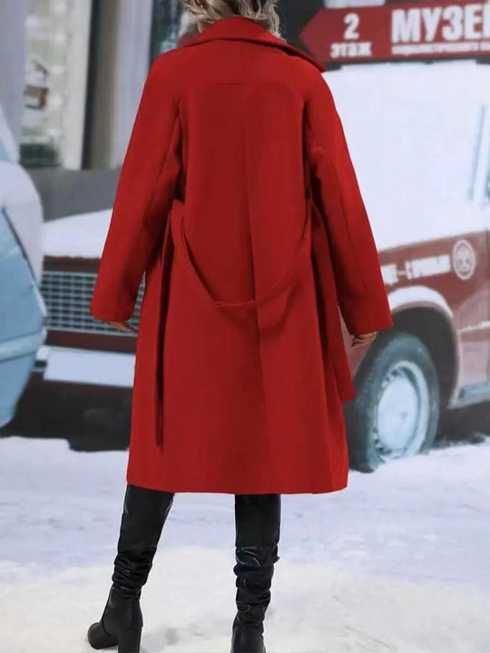 Lapel Double-breasted Trench Coat With Belt Winter Fashion Solid Color Long Jacket Outwear Women Clothing - Unique Unique Unique Lapel Double-breasted Trench Coat With Belt Winter Fashion Solid Color Long Jacket Outwear Women Clothing