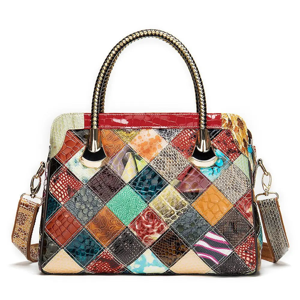 A Vintage Vintage Top Leather Patchwork Handbag - Unique Unique Unique A Vintage Vintage Top Leather Patchwork Handbag