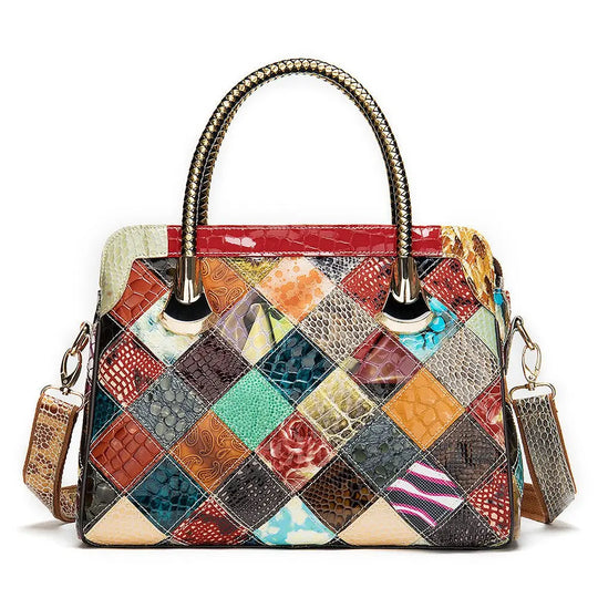 A Vintage Vintage Top Leather Patchwork Handbag - Unique Unique Unique A Vintage Vintage Top Leather Patchwork Handbag