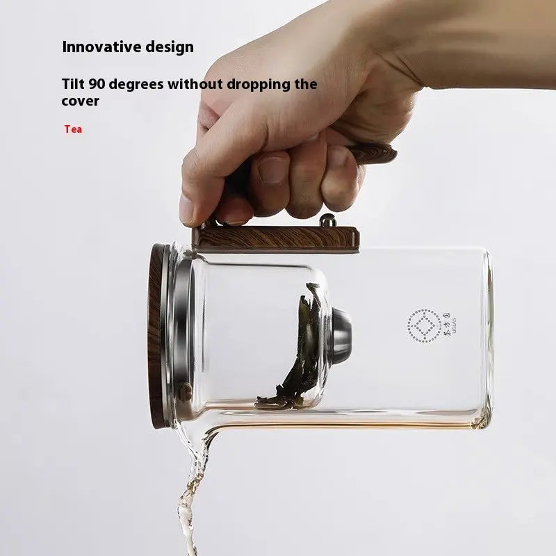 One Click Magnetic Teapot Separation Filtration Glass Tea Pot Wood Handle Tea Water Separation Inner Container Teapot - Unique Unique Unique One Click Magnetic Teapot Separation Filtration Glass Tea Pot Wood Handle Tea Water Separation Inner Container Teapot