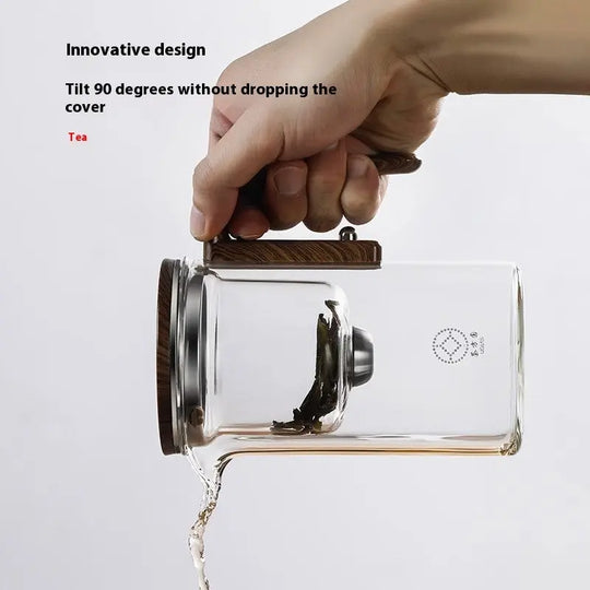 One Click Magnetic Teapot Separation Filtration Glass Tea Pot Wood Handle Tea Water Separation Inner Container Teapot - Unique Unique Unique One Click Magnetic Teapot Separation Filtration Glass Tea Pot Wood Handle Tea Water Separation Inner Container Teapot
