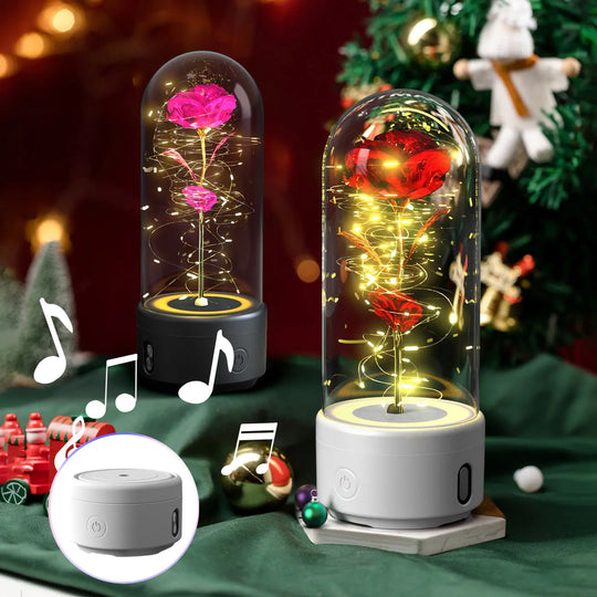 Creative 2 In 1 Rose Flowers LED Light And Bluetooth-compatible Speaker Valentine's Day Gift Rose Luminous Night Light Ornament In Glass Cover - Unique Unique Unique Creative 2 In 1 Rose Flowers LED Light And Bluetooth-compatible Speaker Valentine's Day Gift Rose Luminous Night Light Ornament In Glass Cover