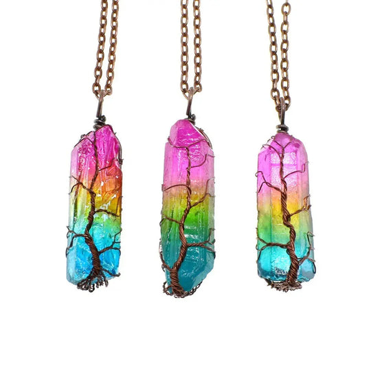 Hot Selling Stone Crystal Pillar Tree Of Life Pendant Ins Fashion Necklace - Unique Unique Unique Hot Selling Stone Crystal Pillar Tree Of Life Pendant Ins Fashion Necklace