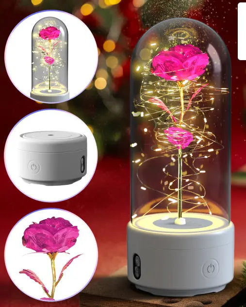 Creative 2 In 1 Rose Flowers LED Light And Bluetooth-compatible Speaker Valentine's Day Gift Rose Luminous Night Light Ornament In Glass Cover - Unique Unique Unique Creative 2 In 1 Rose Flowers LED Light And Bluetooth-compatible Speaker Valentine's Day Gift Rose Luminous Night Light Ornament In Glass Cover