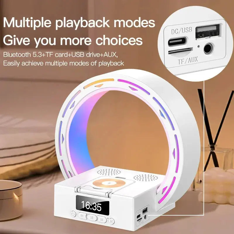 4 In 1 Wireless Bluetooth-compatible Speaker Charging Pad Bedside Lamp With Alarm Clock Wake-Up Light For Bedroom Support USB Drive TF Card - Unique Unique Unique 4 In 1 Wireless Bluetooth-compatible Speaker Charging Pad Bedside Lamp With Alarm Clock Wake-Up Light For Bedroom Support USB Drive TF Card