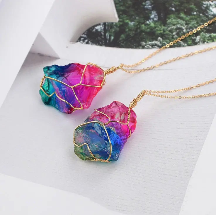 Seven-color, Natural Stone Rough Stone Winding, Crystal Pendant Transparent - Unique Unique Unique Seven-color, Natural Stone Rough Stone Winding, Crystal Pendant Transparent