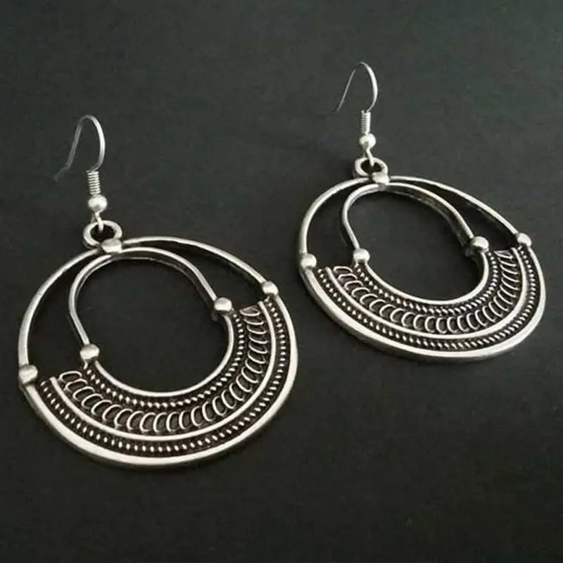 Geometric Round Hollow Antique Silver Earrings European And American Personalized Trending Earrings - Unique Unique Unique Geometric Round Hollow Antique Silver Earrings European And American Personalized Trending Earrings