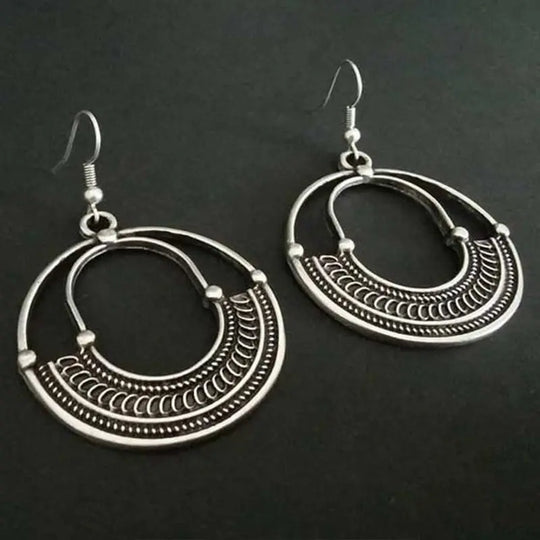 Geometric Round Hollow Antique Silver Earrings European And American Personalized Trending Earrings - Unique Unique Unique Geometric Round Hollow Antique Silver Earrings European And American Personalized Trending Earrings