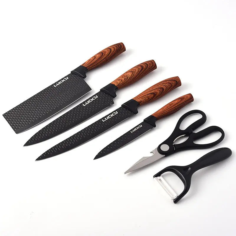 Six-Piece Set Of Stainless Steel Knives With Wooden Handle - Unique Unique Unique Six-Piece Set Of Stainless Steel Knives With Wooden Handle