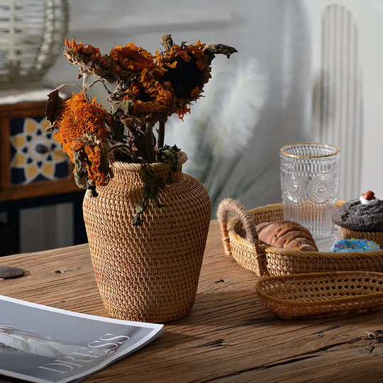Rattan Woven Ornaments Floral Dry Vases Creative Vases Decorative Tabletop Flower Baskets - Unique Unique Unique Rattan Woven Ornaments Floral Dry Vases Creative Vases Decorative Tabletop Flower Baskets