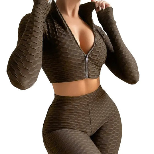2 Pieces Women Yoga Set Workout Clothes Summer Famel Fitness Tracksuits Solid Color Zipper Tops And High Waist Shorts - Unique Unique Unique 2 Pieces Women Yoga Set Workout Clothes Summer Famel Fitness Tracksuits Solid Color Zipper Tops And High Waist Shorts