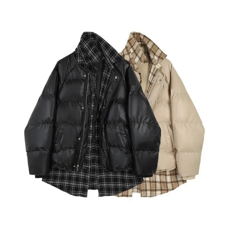 Fake Two-Piece Woolen Plaid Stitching Bread Suit Mew Clothes Women - Unique Unique Unique Fake Two-Piece Woolen Plaid Stitching Bread Suit Mew Clothes Women