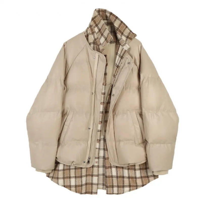 Fake Two-Piece Woolen Plaid Stitching Bread Suit Mew Clothes Women - Unique Unique Unique Fake Two-Piece Woolen Plaid Stitching Bread Suit Mew Clothes Women