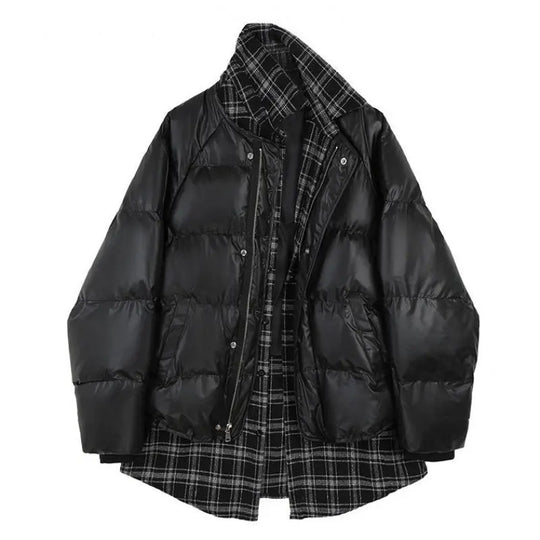 Fake Two-Piece Woolen Plaid Stitching Bread Suit Mew Clothes Women - Unique Unique Unique Fake Two-Piece Woolen Plaid Stitching Bread Suit Mew Clothes Women
