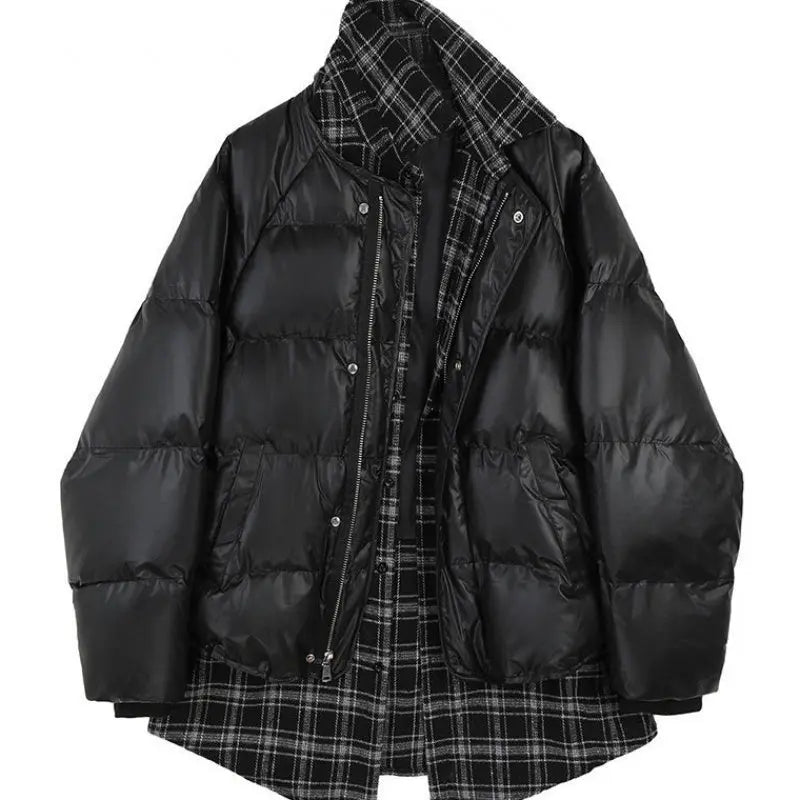Fake Two-Piece Woolen Plaid Stitching Bread Suit Mew Clothes Women - Unique Unique Unique Fake Two-Piece Woolen Plaid Stitching Bread Suit Mew Clothes Women