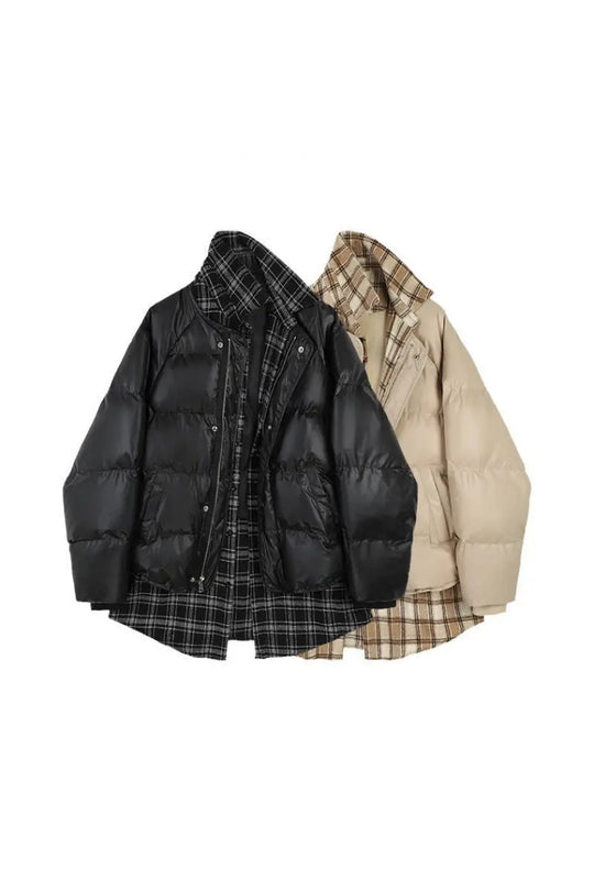 Fake Two-Piece Woolen Plaid Stitching Bread Suit Mew Clothes Women - Unique Unique Unique Fake Two-Piece Woolen Plaid Stitching Bread Suit Mew Clothes Women