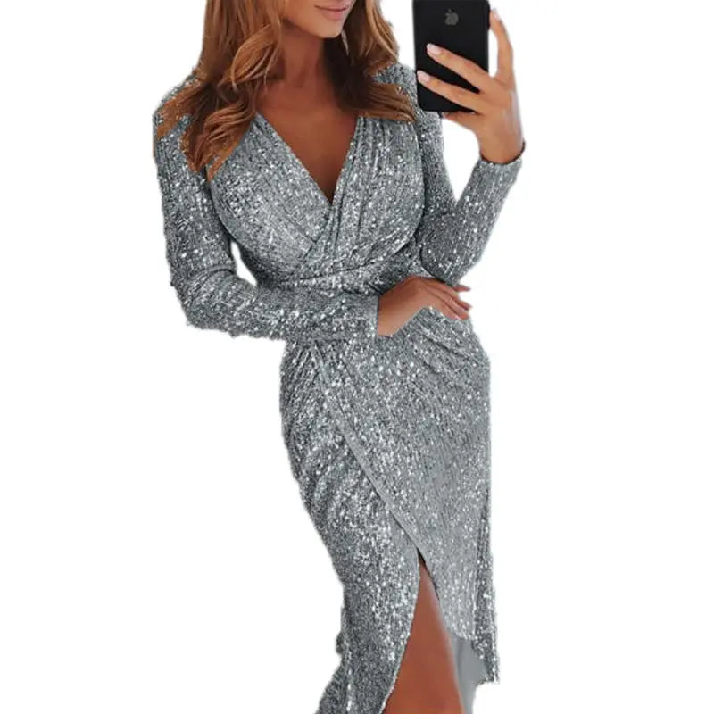 Women Clothes Bodycon Dresses New Ladies Bronzing Long-sleeved - Unique Unique Unique Women Clothes Bodycon Dresses New Ladies Bronzing Long-sleeved
