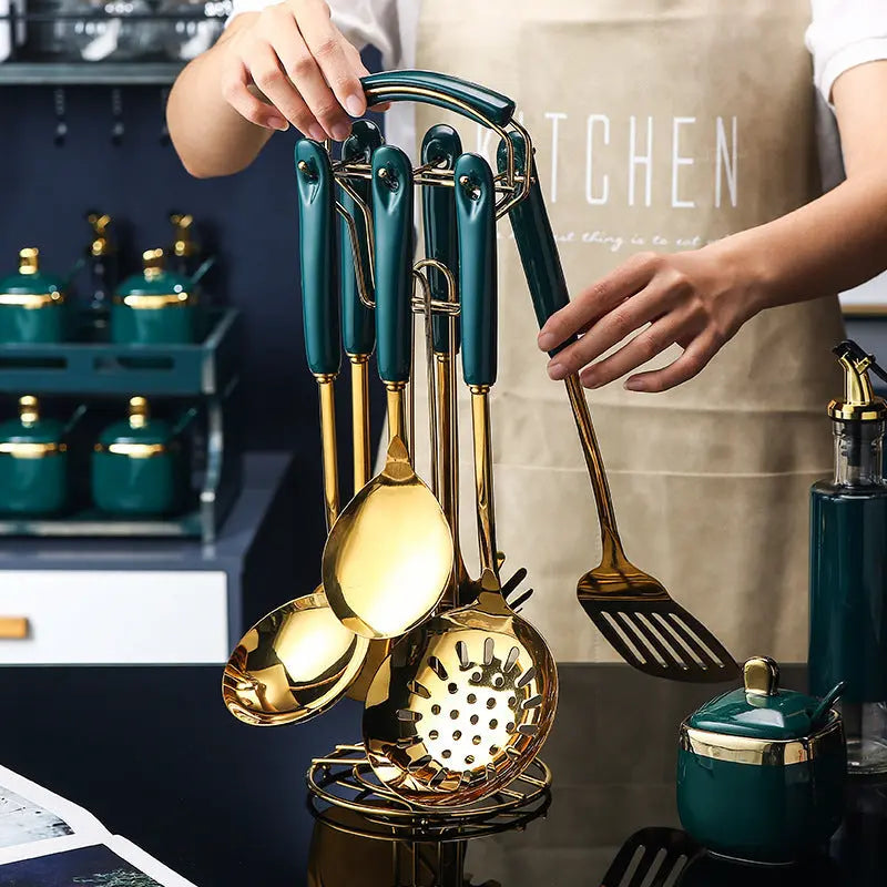 7 PCS Stainless Steel Silicone Kitchen Utensil Slotted Spatula Turner Ladle Serving Spoon Pasta Server Cooking Set - Unique Unique Unique 7 PCS Stainless Steel Silicone Kitchen Utensil Slotted Spatula Turner Ladle Serving Spoon Pasta Server Cooking Set