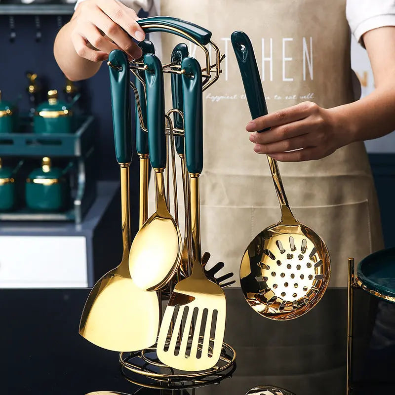 7 PCS Stainless Steel Silicone Kitchen Utensil Slotted Spatula Turner Ladle Serving Spoon Pasta Server Cooking Set - Unique Unique Unique 7 PCS Stainless Steel Silicone Kitchen Utensil Slotted Spatula Turner Ladle Serving Spoon Pasta Server Cooking Set