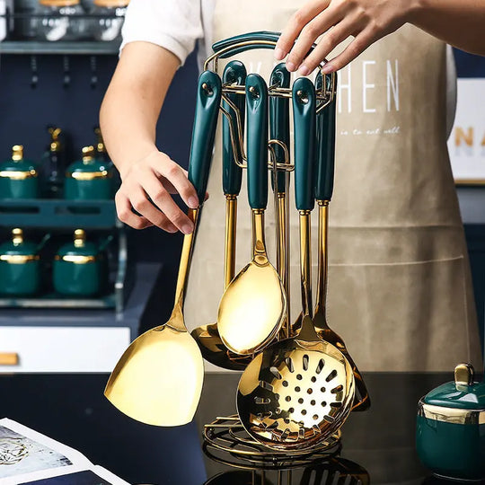 7 PCS Stainless Steel Silicone Kitchen Utensil Slotted Spatula Turner Ladle Serving Spoon Pasta Server Cooking Set - Unique Unique Unique 7 PCS Stainless Steel Silicone Kitchen Utensil Slotted Spatula Turner Ladle Serving Spoon Pasta Server Cooking Set