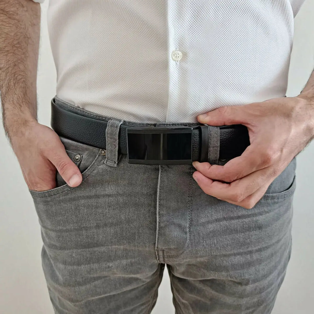 Microfiber Leather Belt For Men BLACK Ratchet Belt Automatic Buckle Closure USA - Unique Unique Unique Microfiber Leather Belt For Men BLACK Ratchet Belt Automatic Buckle Closure USA