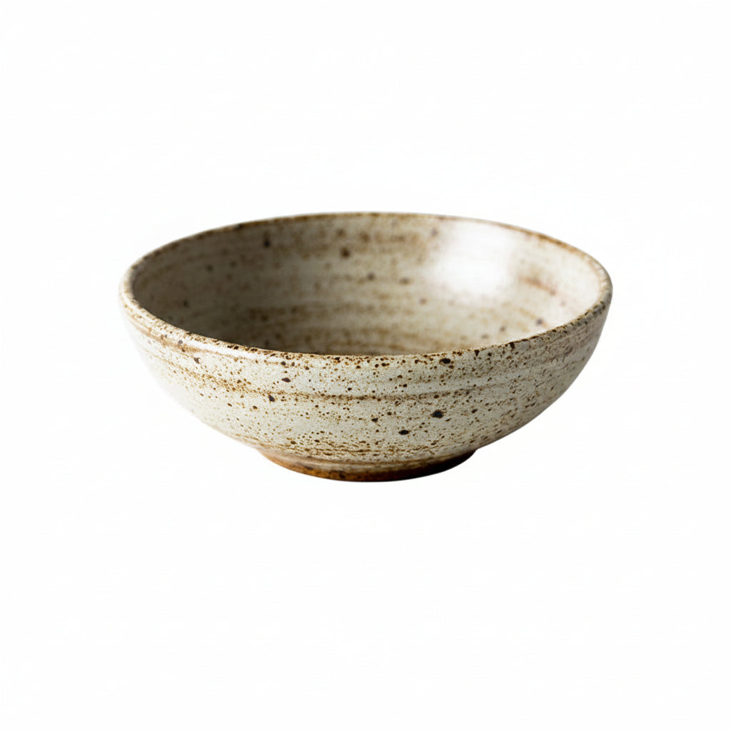 Wide open rough pottery bowl with retro colour glaze, natural surface variation