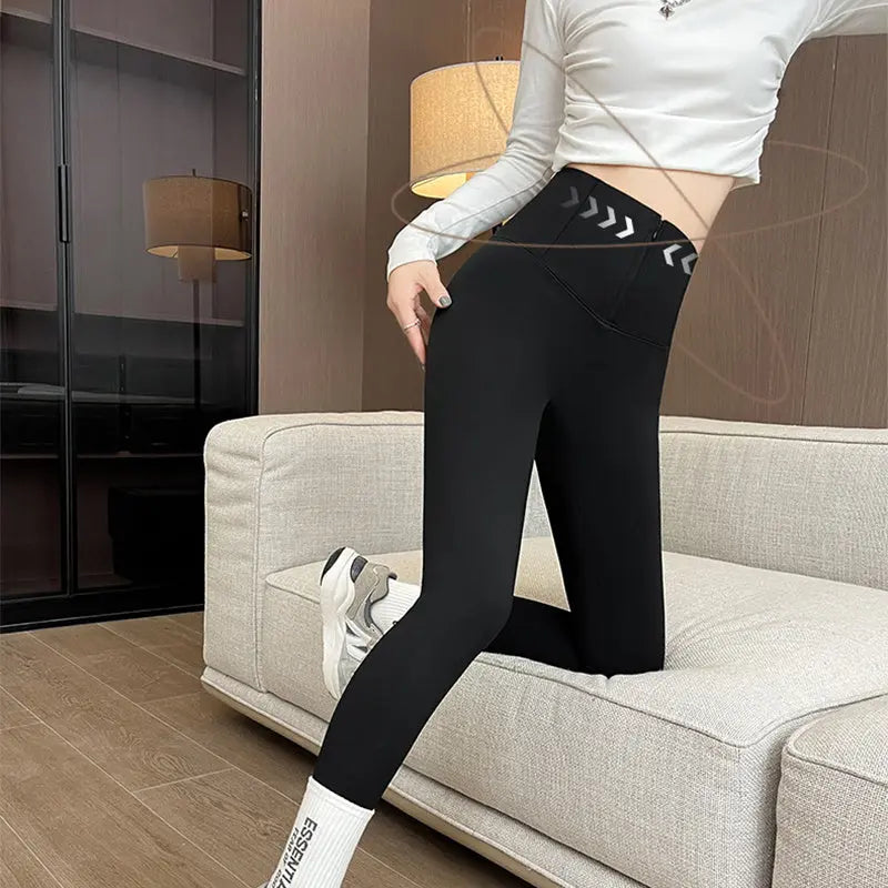 Belly-controlling Butt Lifting Leggings With Three-breasted Design Winter High Waist Slim Zippere Pants Warm Velvet And Thickened Trousers Women Clothing - Unique Unique Unique Belly-controlling Butt Lifting Leggings With Three-breasted Design Winter High Waist Slim Zippere Pants Warm Velvet And Thickened Trousers Women Clothing