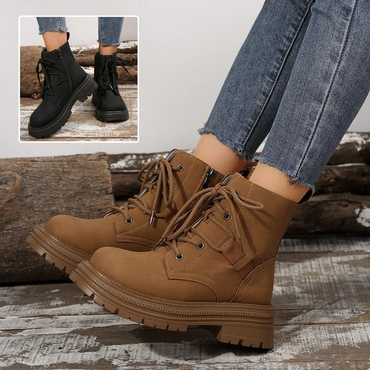 Square-heeled Lace-up Boots For Women Fall Winter All-match Slim Shoes Fashion Ankle Boot - Unique Unique Unique Square-heeled Lace-up Boots For Women Fall Winter All-match Slim Shoes Fashion Ankle Boot
