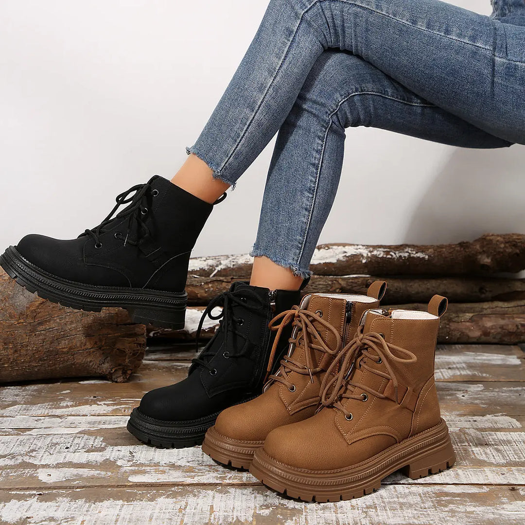 Square-heeled Lace-up Boots For Women Fall Winter All-match Slim Shoes Fashion Ankle Boot - Unique Unique Unique Square-heeled Lace-up Boots For Women Fall Winter All-match Slim Shoes Fashion Ankle Boot