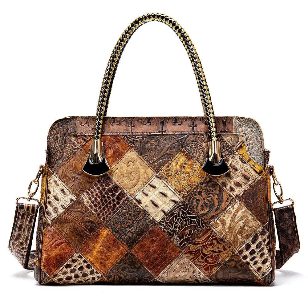 A Vintage Vintage Top Leather Patchwork Handbag - Unique Unique Unique A Vintage Vintage Top Leather Patchwork Handbag