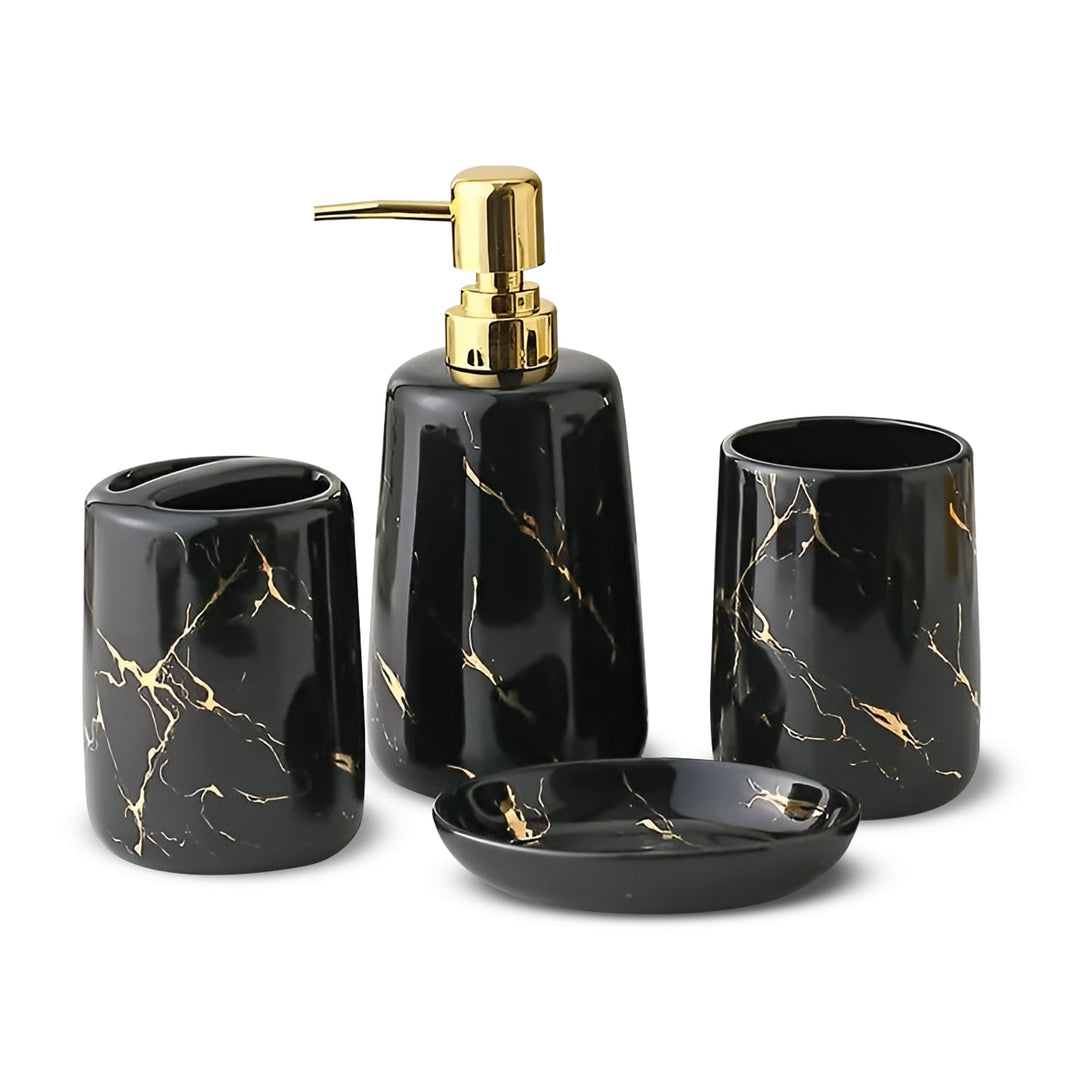Premium Ceramic Bathroom Accessory Set | 4-Piece Spa-Inspired Bath Décor Collection