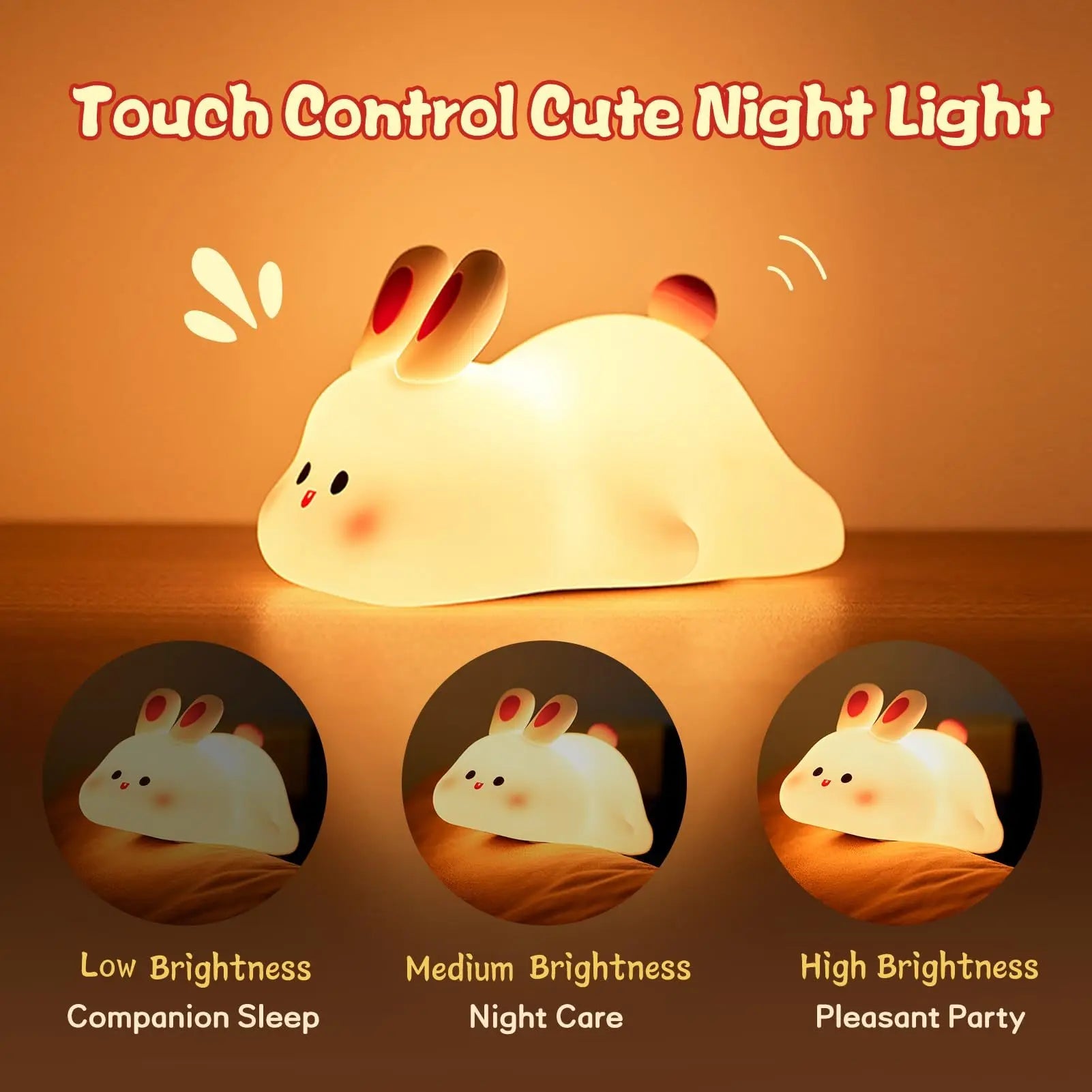 Cute LED Night Light Touch Sensor Cartoon Kid's Nightlights Big Face Rabbit Silicone Night Light Christmas Gift Bedside Lamp Home Decor - Unique Unique Unique Cute LED Night Light Touch Sensor Cartoon Kid's Nightlights Big Face Rabbit Silicone Night Light Christmas Gift Bedside Lamp Home Decor