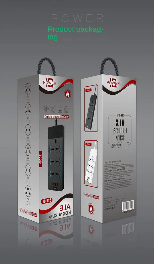 2024 New 3000W Power Strip With Built-in 4USB Interface, 6 Direct Power Sockets, 2M Cable, High-power Strip - Unique Unique Unique 2024 New 3000W Power Strip With Built-in 4USB Interface, 6 Direct Power Sockets, 2M Cable, High-power Strip