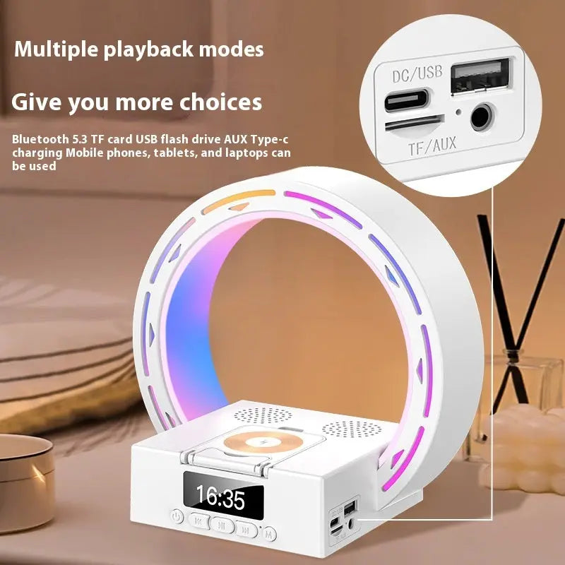 4 In 1 Wireless Bluetooth-compatible Speaker Charging Pad Bedside Lamp With Alarm Clock Wake-Up Light For Bedroom Support USB Drive TF Card - Unique Unique Unique 4 In 1 Wireless Bluetooth-compatible Speaker Charging Pad Bedside Lamp With Alarm Clock Wake-Up Light For Bedroom Support USB Drive TF Card