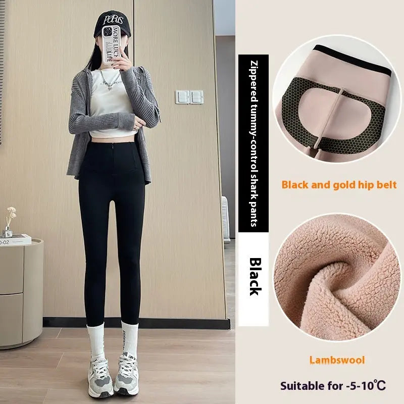 Belly-controlling Butt Lifting Leggings With Three-breasted Design Winter High Waist Slim Zippere Pants Warm Velvet And Thickened Trousers Women Clothing - Unique Unique Unique Belly-controlling Butt Lifting Leggings With Three-breasted Design Winter High Waist Slim Zippere Pants Warm Velvet And Thickened Trousers Women Clothing