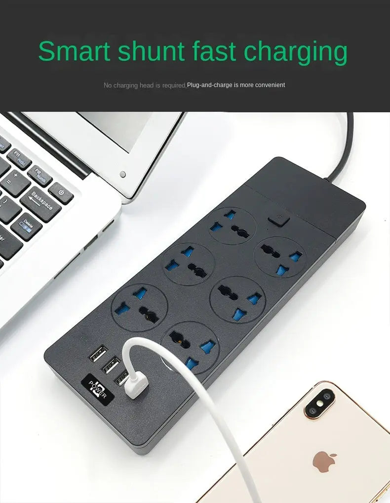 2024 New 3000W Power Strip With Built-in 4USB Interface, 6 Direct Power Sockets, 2M Cable, High-power Strip - Unique Unique Unique 2024 New 3000W Power Strip With Built-in 4USB Interface, 6 Direct Power Sockets, 2M Cable, High-power Strip