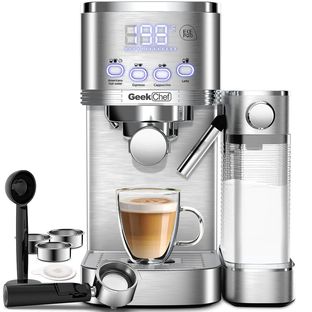 Geek Chef Espresso And Cappuccino Machine With Automatic Milk Frother,20Bar Espresso Maker For Home, For Cappuccino Or Latte,with ESE POD Filter, Stainless Steel, Gift For Coffee Lover Ban On Amazon - Unique Unique Unique Geek Chef Espresso And Cappuccino Machine With Automatic Milk Frother,20Bar Espresso Maker For Home, For Cappuccino Or Latte,with ESE POD Filter, Stainless Steel, Gift For Coffee Lover Ban On Amazon