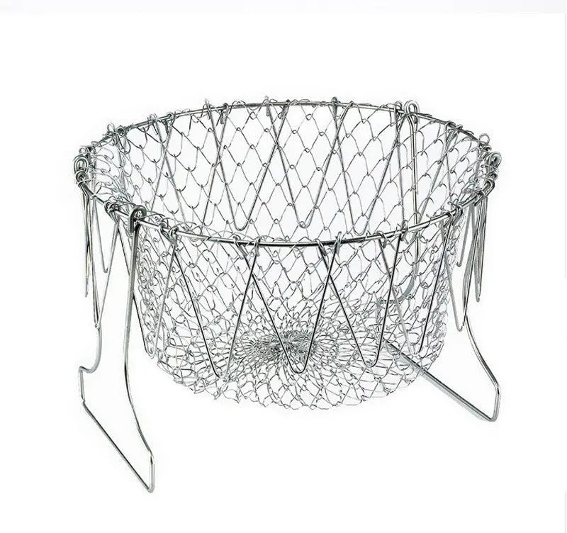 Deep Fry Basket Stainless Steel Multi-function Foldable Chef Cooking Basket Flexible Kitchen Tool for Fried Food Washing Fruits Vegetables - Unique Unique Unique Deep Fry Basket Stainless Steel Multi-function Foldable Chef Cooking Basket Flexible Kitchen Tool for Fried Food Washing Fruits Vegetables