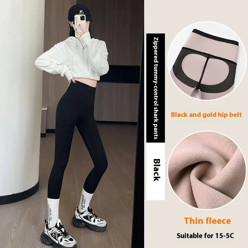Belly-controlling Butt Lifting Leggings With Three-breasted Design Winter High Waist Slim Zippere Pants Warm Velvet And Thickened Trousers Women Clothing - Unique Unique Unique Belly-controlling Butt Lifting Leggings With Three-breasted Design Winter High Waist Slim Zippere Pants Warm Velvet And Thickened Trousers Women Clothing