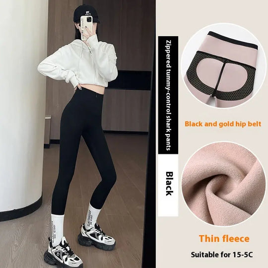 Belly-controlling Butt Lifting Leggings With Three-breasted Design Winter High Waist Slim Zippere Pants Warm Velvet And Thickened Trousers Women Clothing - Unique Unique Unique Belly-controlling Butt Lifting Leggings With Three-breasted Design Winter High Waist Slim Zippere Pants Warm Velvet And Thickened Trousers Women Clothing