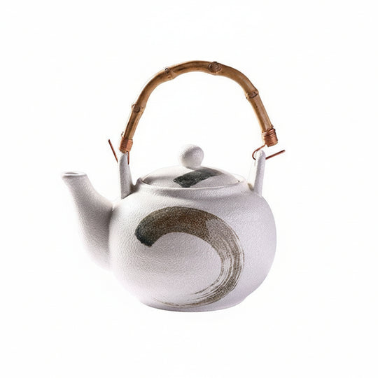 Ceramic Teapot — Wabi-sabi Glaze, Bamboo Handle