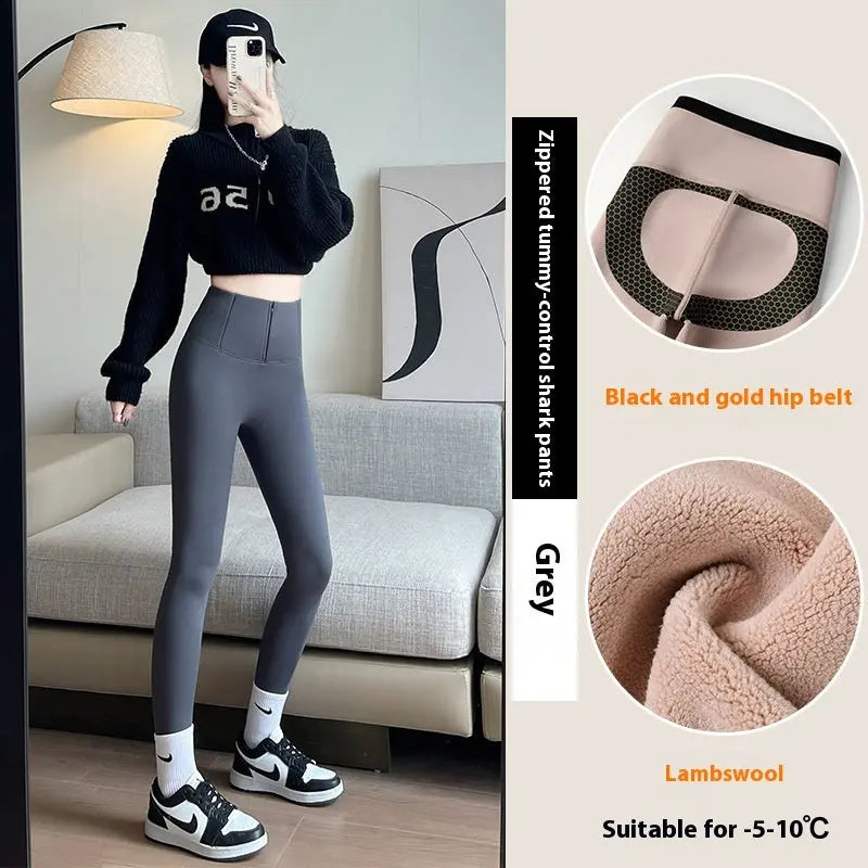 Belly-controlling Butt Lifting Leggings With Three-breasted Design Winter High Waist Slim Zippere Pants Warm Velvet And Thickened Trousers Women Clothing - Unique Unique Unique Belly-controlling Butt Lifting Leggings With Three-breasted Design Winter High Waist Slim Zippere Pants Warm Velvet And Thickened Trousers Women Clothing