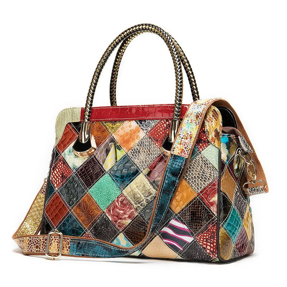 A Vintage Vintage Top Leather Patchwork Handbag - Unique Unique Unique A Vintage Vintage Top Leather Patchwork Handbag