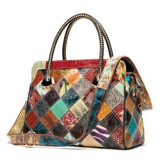A Vintage Vintage Top Leather Patchwork Handbag - Unique Unique Unique A Vintage Vintage Top Leather Patchwork Handbag
